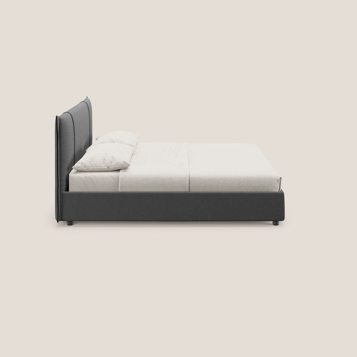 Alicia letto imbottito con vano contenitore in tessuto impermeabile T14 grigio - divitt.sbs