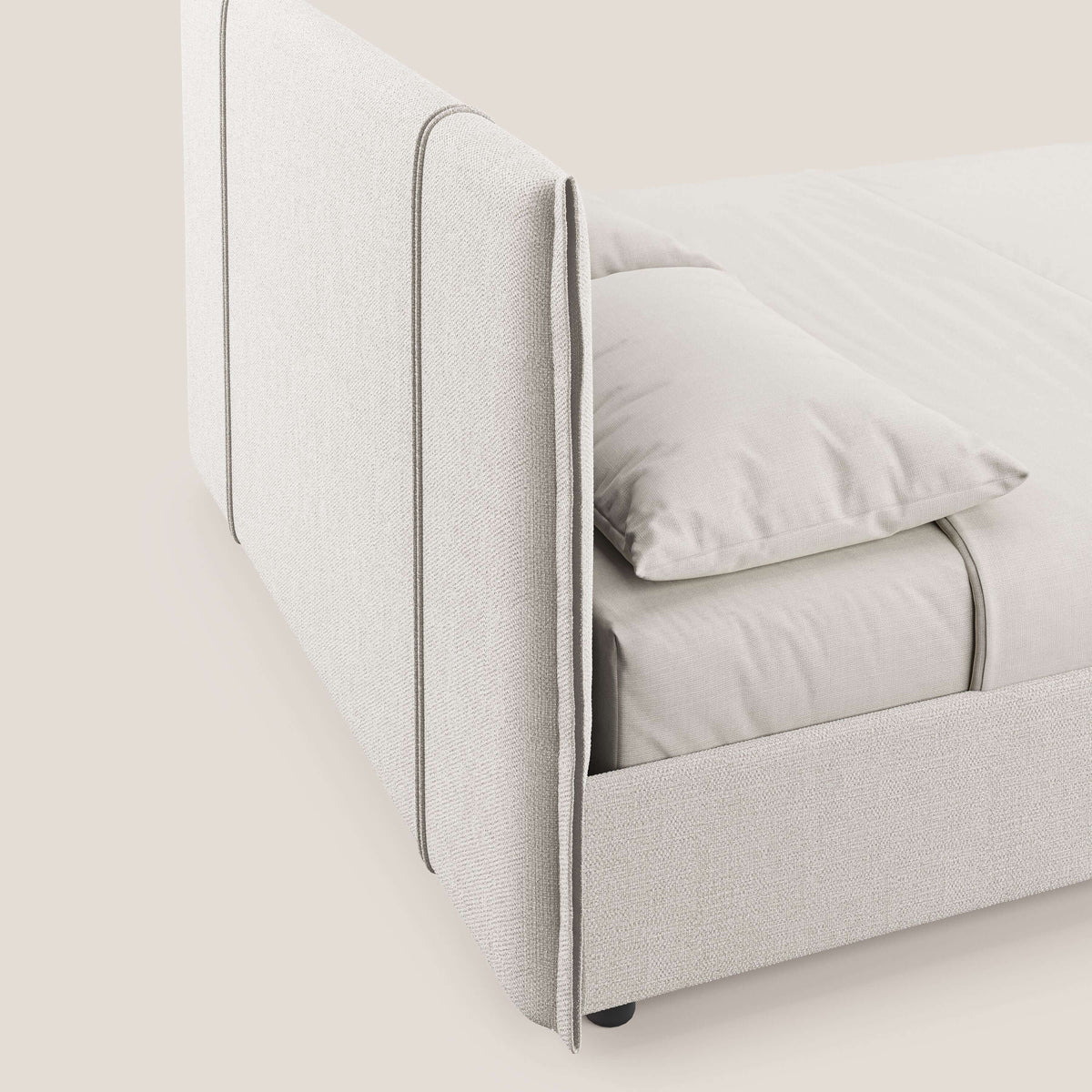 Alicia letto imbottito con vano contenitore in tessuto impermeabile T14 panna - divitt.sbs