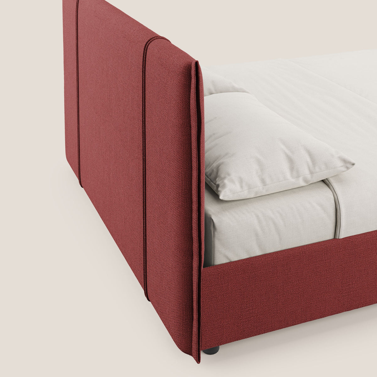 Alicia letto imbottito con vano contenitore in tessuto impermeabile T14 rosso - divitt.sbs