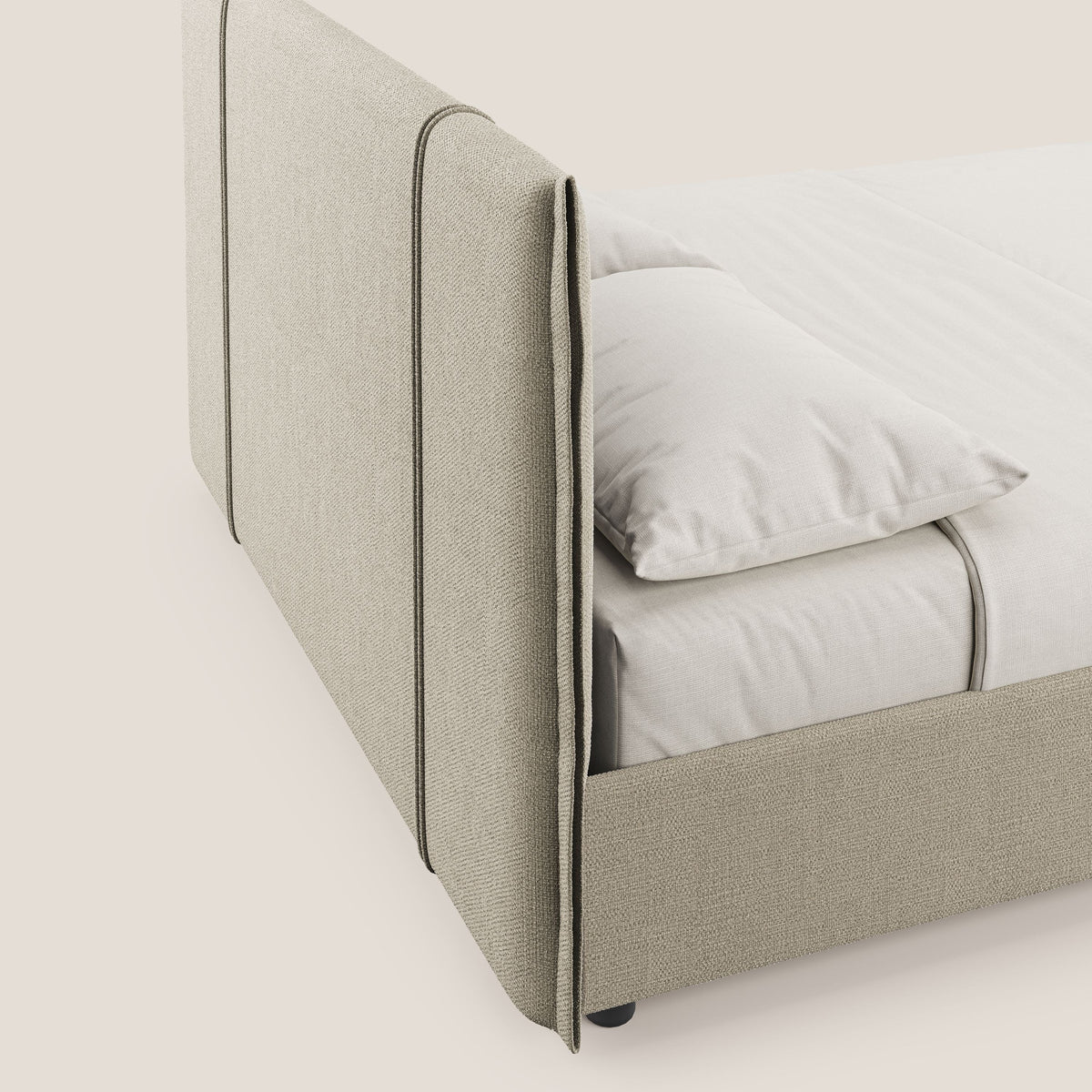 Alicia letto imbottito con vano contenitore in tessuto impermeabile T14 beige - divitt.sbs