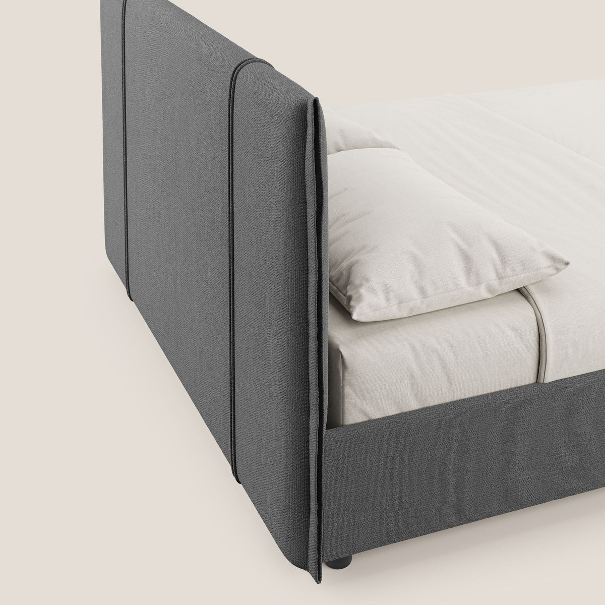Alicia letto imbottito con vano contenitore in tessuto impermeabile T14 grigio - divitt.sbs