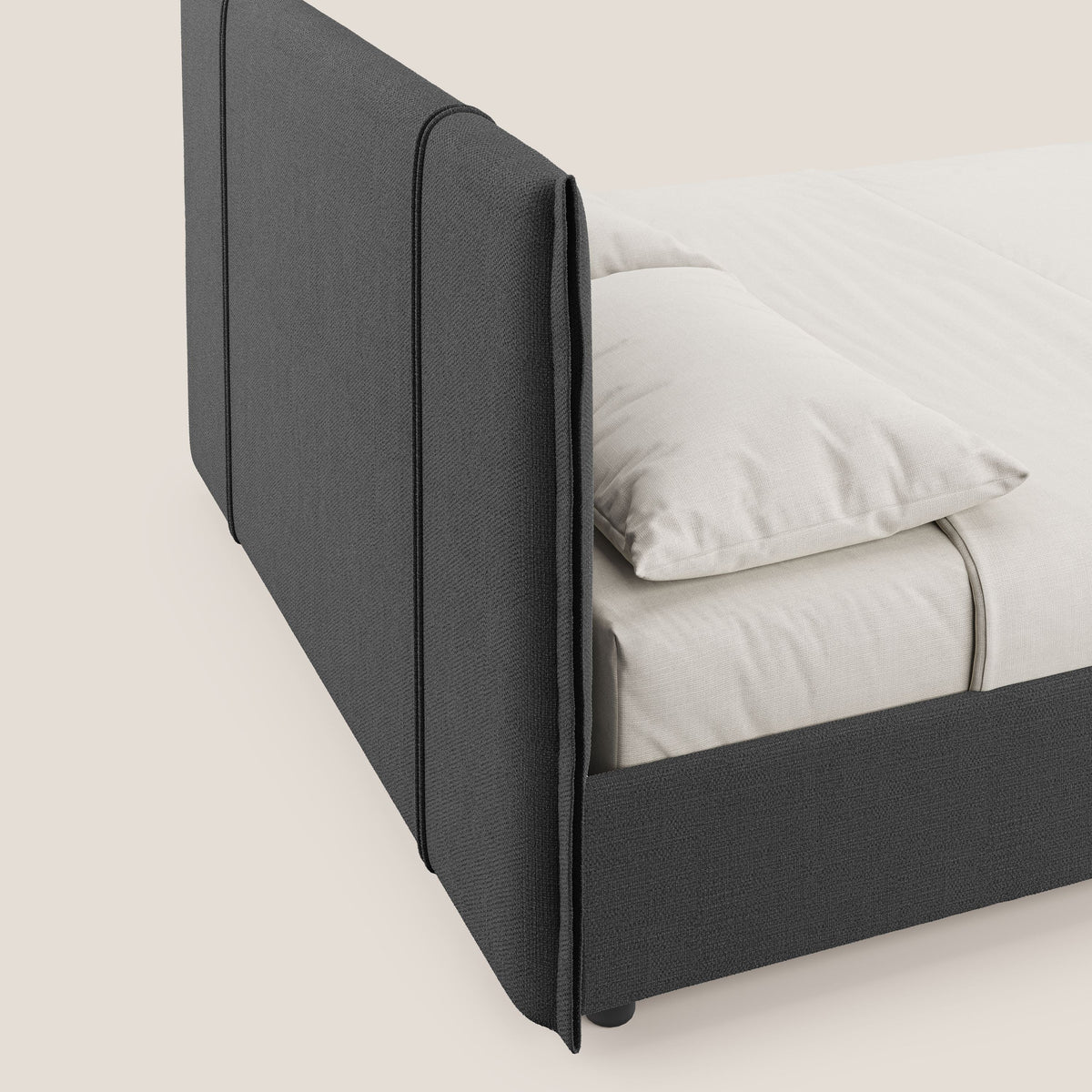 Alicia letto imbottito con vano contenitore in tessuto impermeabile T14 antracite - divitt.sbs
