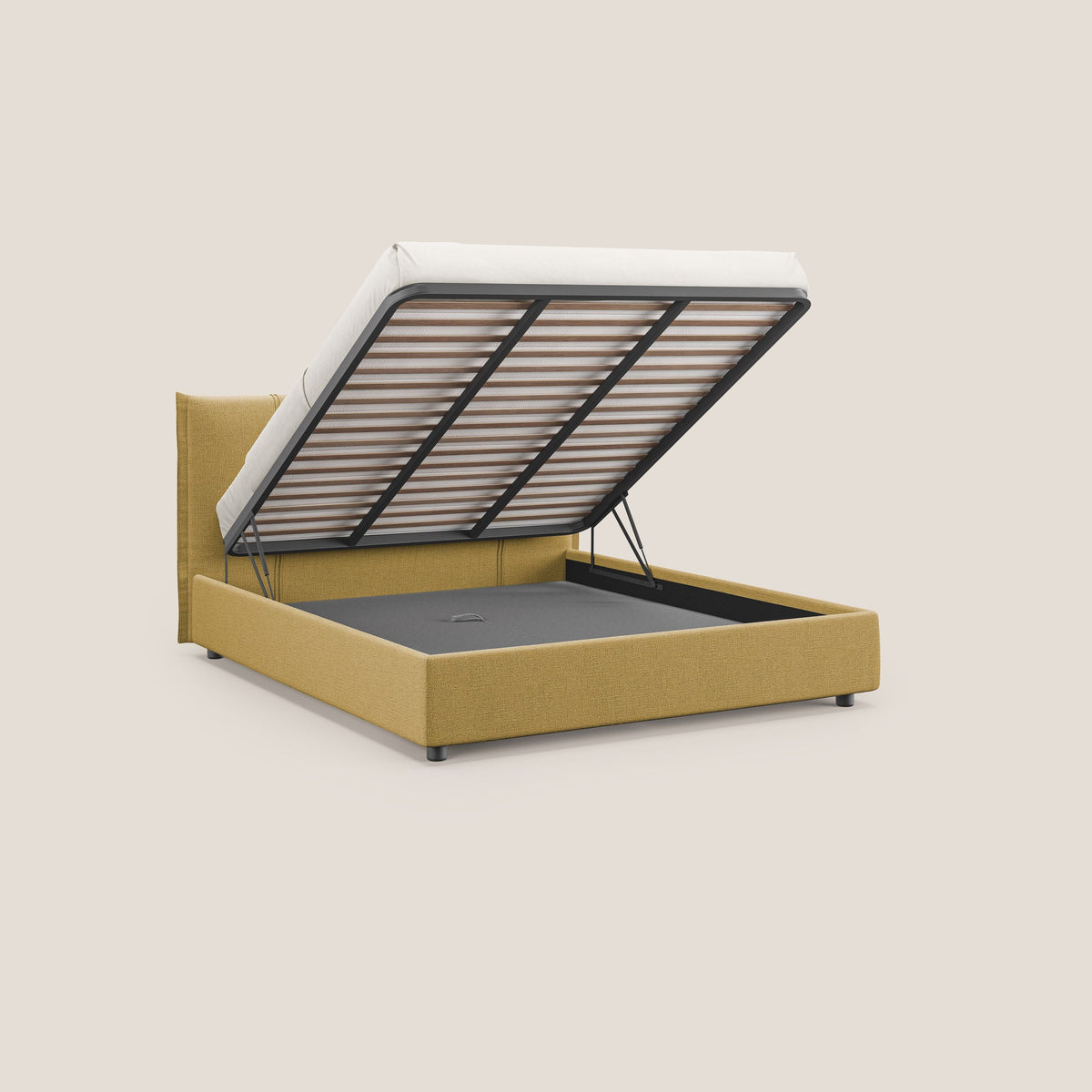 Alicia letto imbottito con vano contenitore in tessuto impermeabile T14 giallo - divitt.sbs