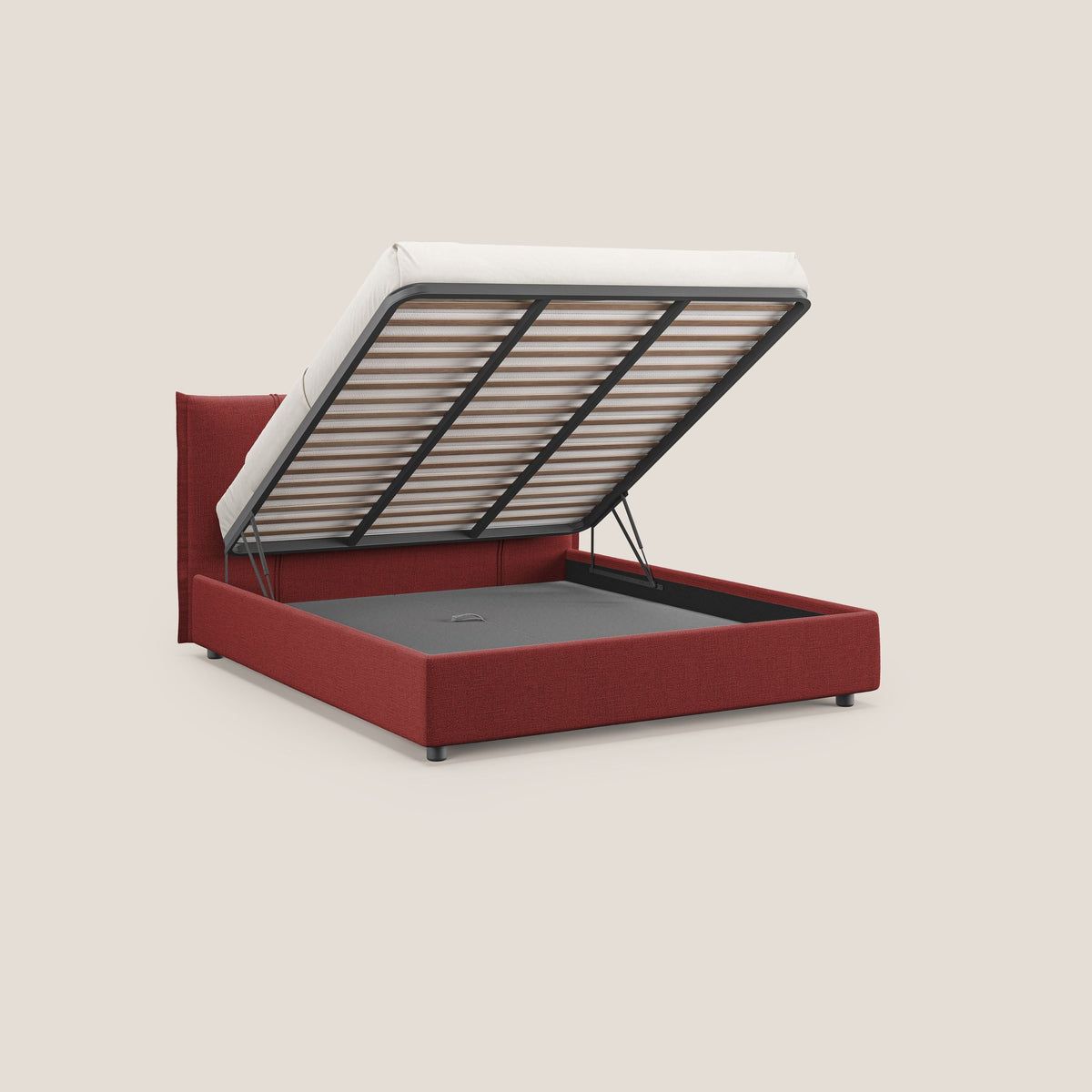Alicia letto imbottito con vano contenitore in tessuto impermeabile T14 rosso - divitt.sbs