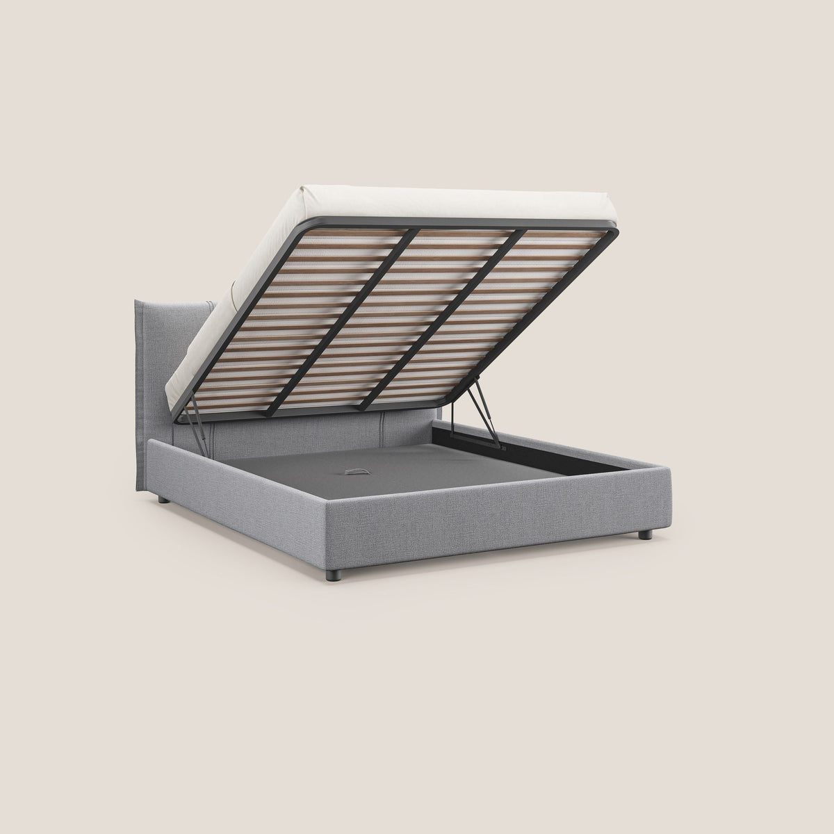Alicia letto imbottito con vano contenitore in tessuto impermeabile T14 grigio chiaro - divitt.sbs