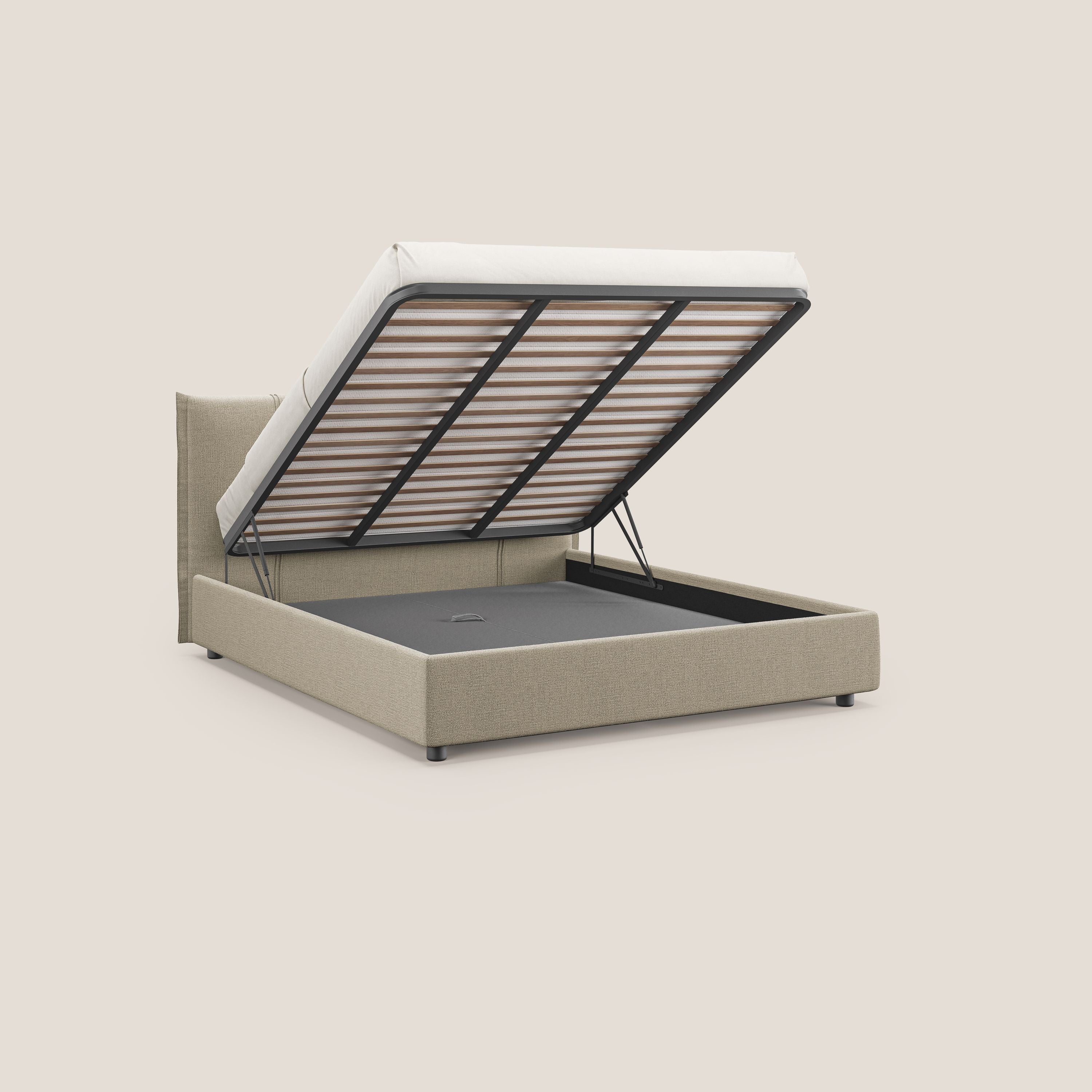 Alicia letto imbottito con vano contenitore in tessuto impermeabile T14 beige - divitt.sbs
