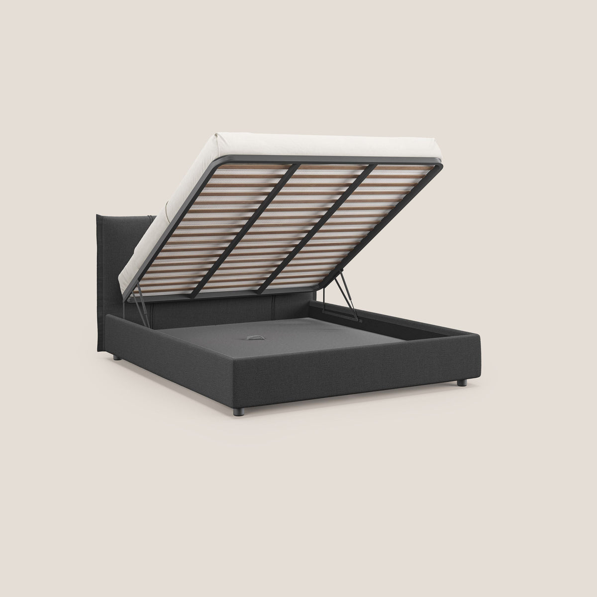 Alicia letto imbottito con vano contenitore in tessuto impermeabile T14 antracite - divitt.sbs