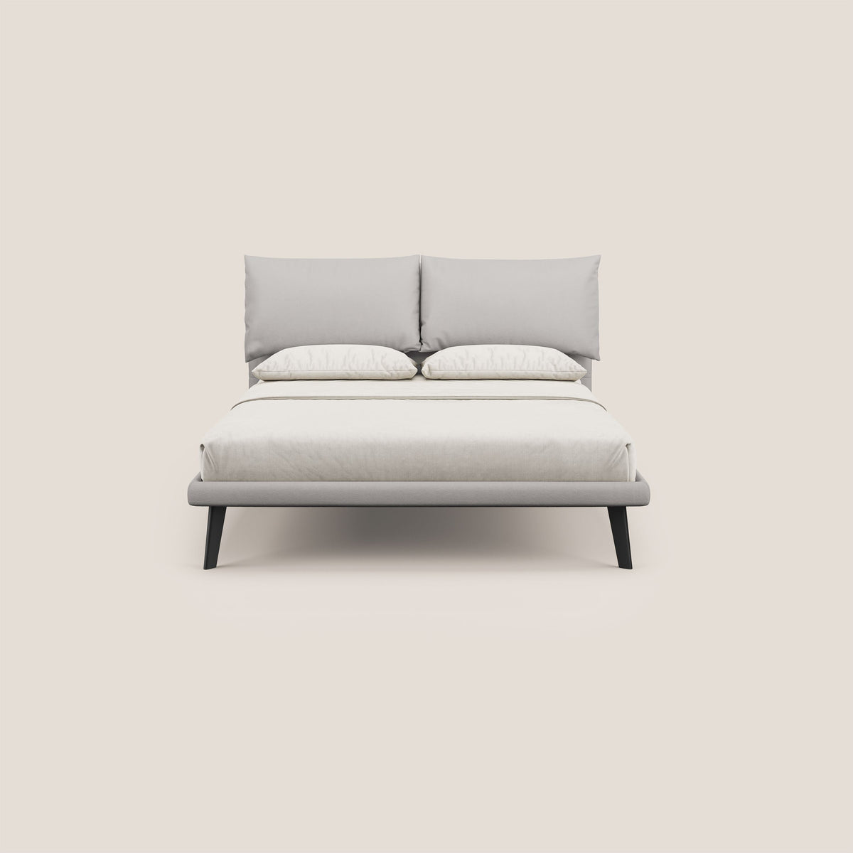 Astrid letto imbottito con piedi in legno in microfibra smacchiabile T11 grigio chiaro - divitt.sbs