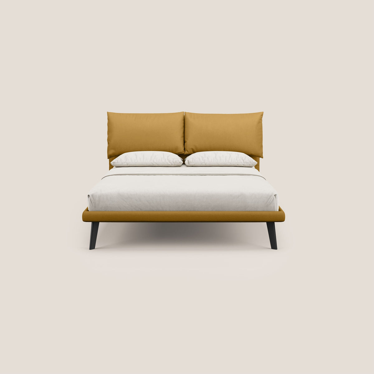 Astrid letto imbottito con piedi in legno in microfibra smacchiabile T11 giallo - divitt.sbs