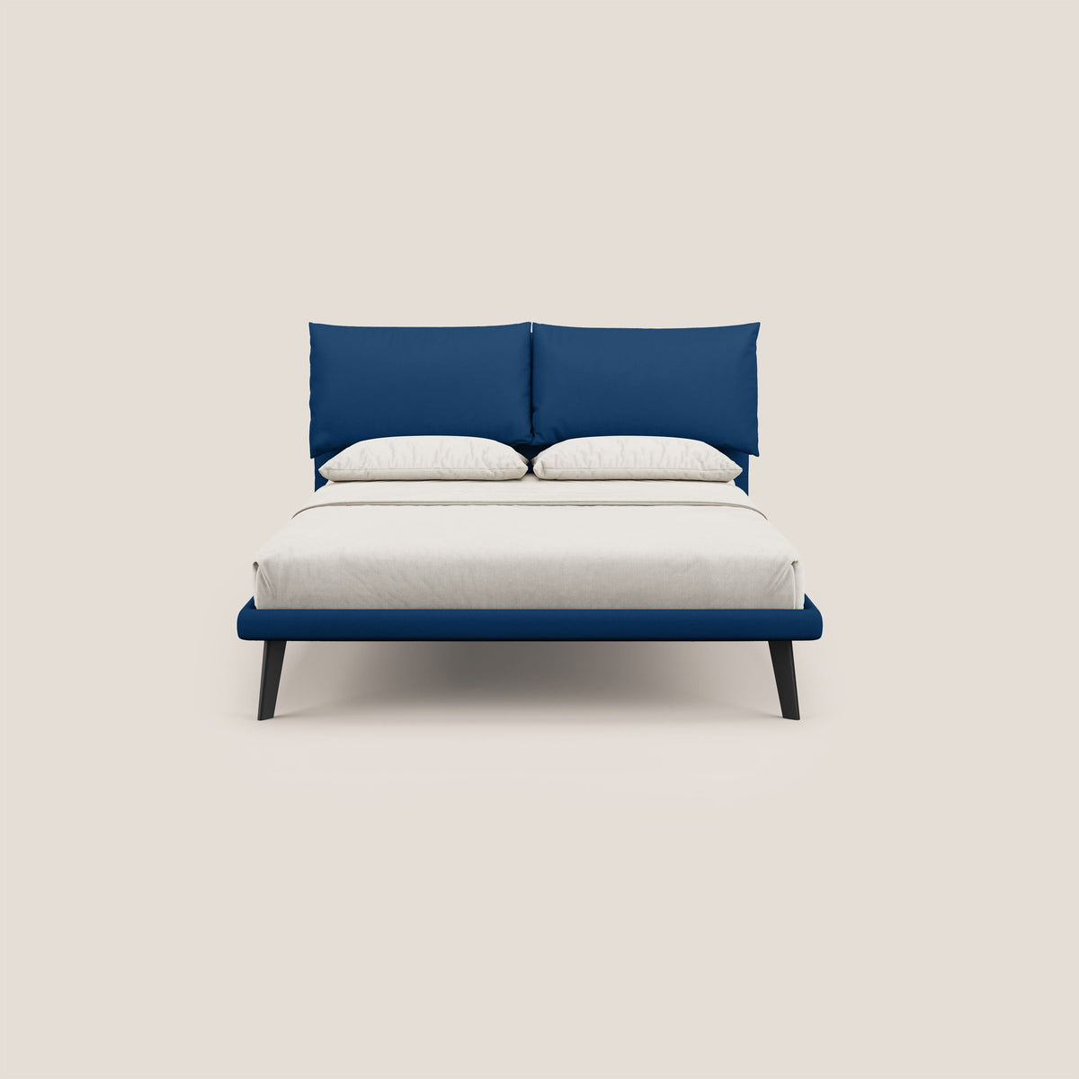 Astrid letto imbottito con piedi in legno in microfibra smacchiabile T11 blu - divitt.sbs