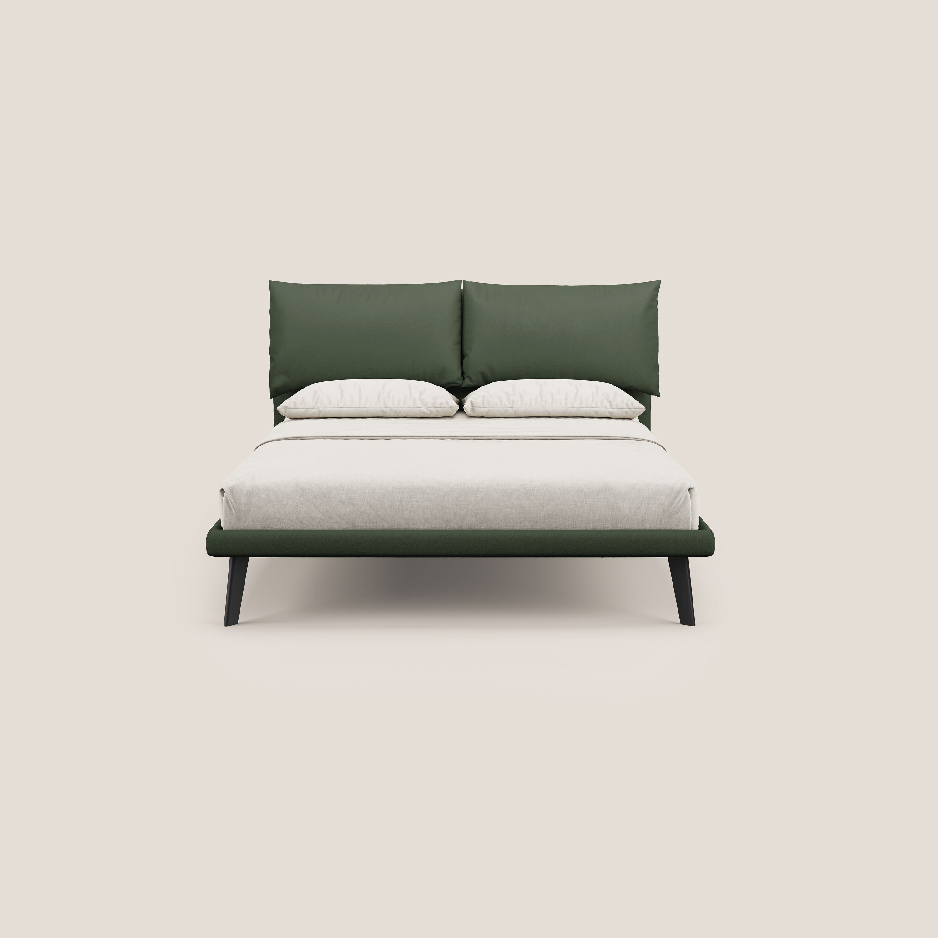 Astrid letto imbottito con piedi in legno in microfibra smacchiabile T11 verde - divitt.sbs