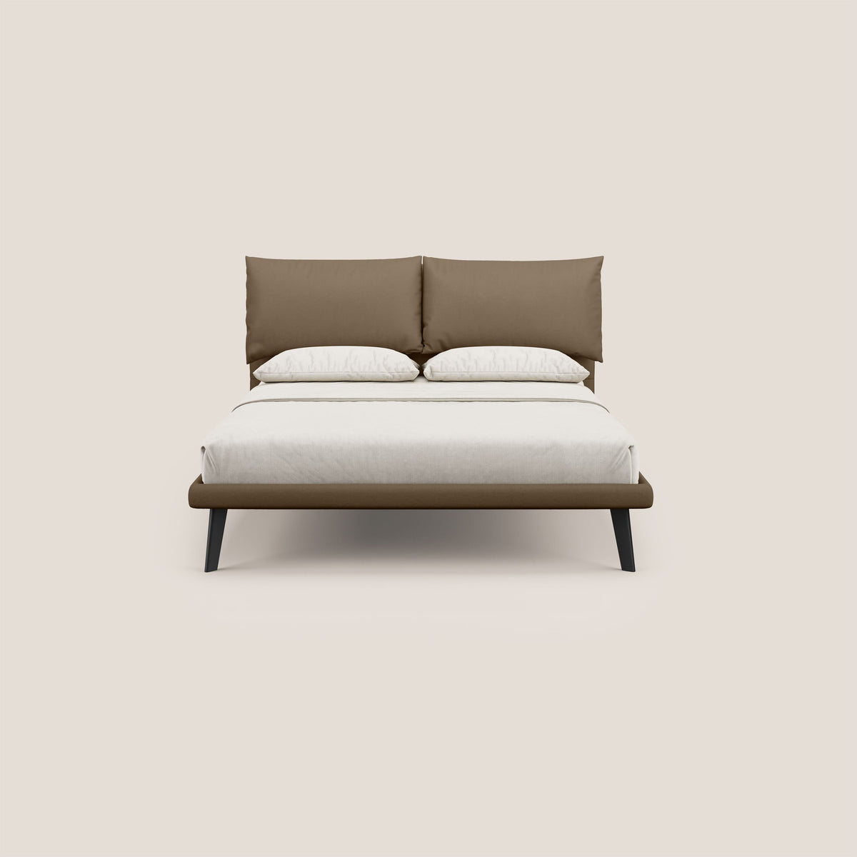 Astrid letto imbottito con piedi in legno in microfibra smacchiabile T11 marrone - divitt.sbs