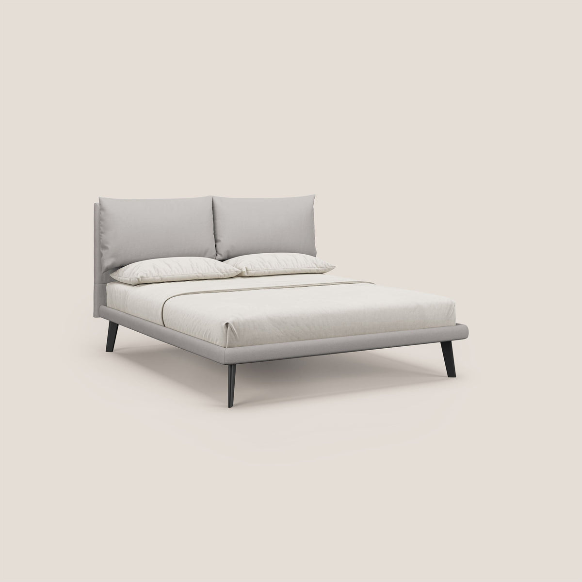 Astrid letto imbottito con piedi in legno in microfibra smacchiabile T11 grigio chiaro - divitt.sbs