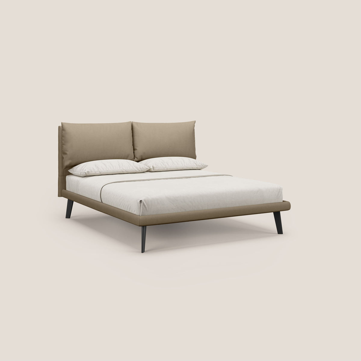 Astrid letto imbottito con piedi in legno in microfibra smacchiabile T11 tortora - divitt.sbs
