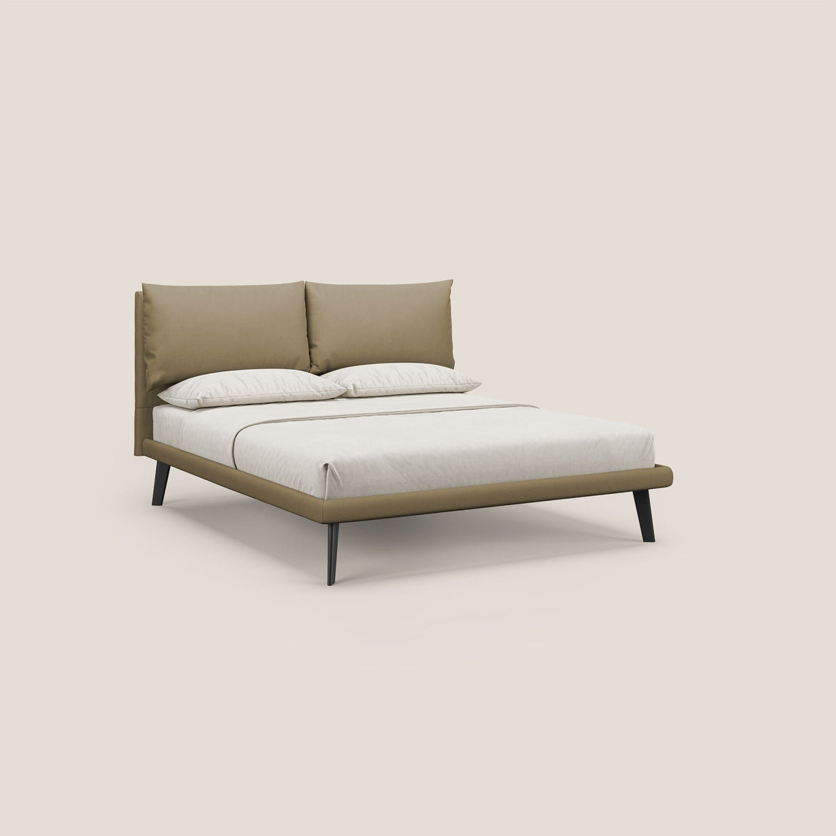 Astrid letto imbottito con piedi in legno in microfibra smacchiabile T11 beige - divitt.sbs