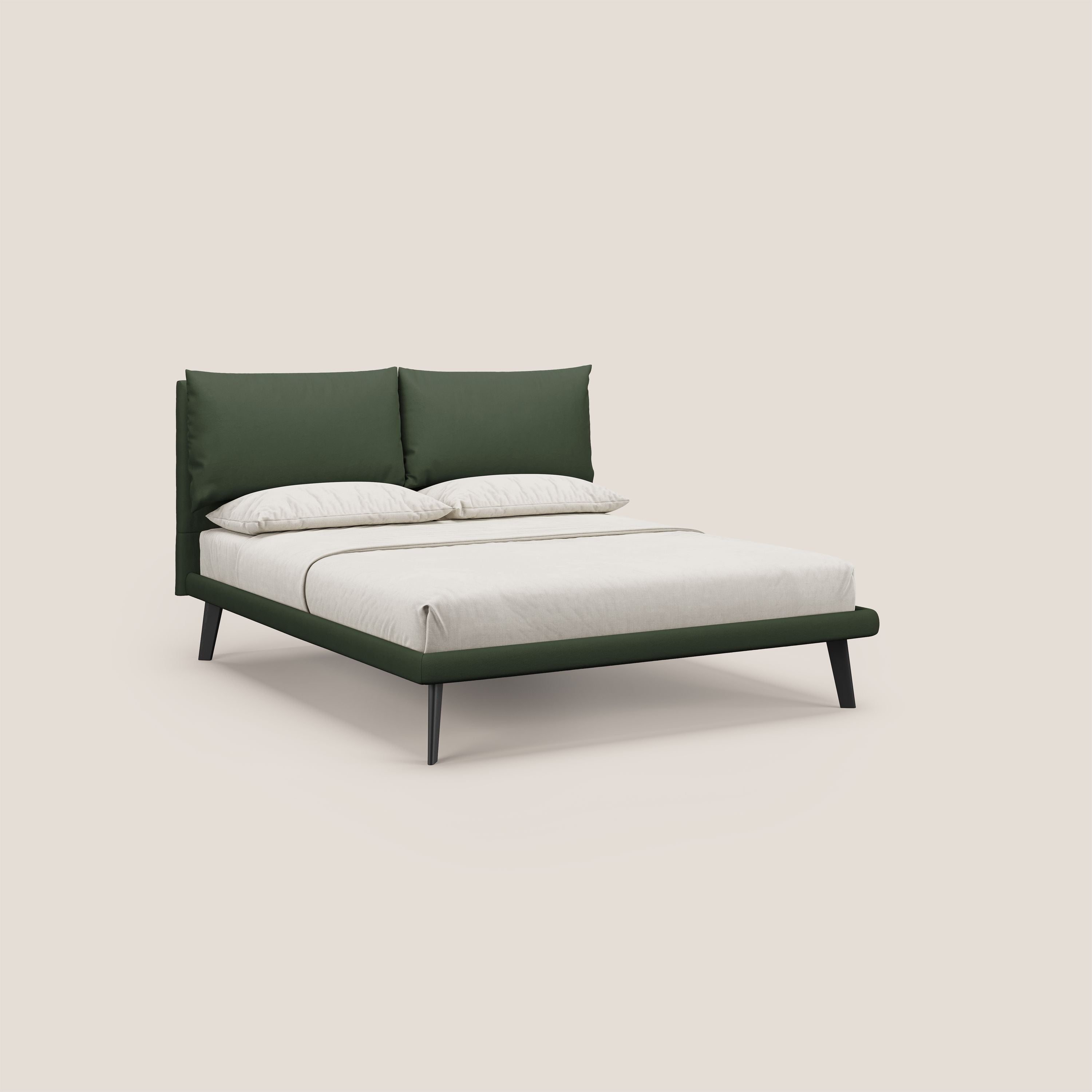 Astrid letto imbottito con piedi in legno in microfibra smacchiabile T11 verde - divitt.sbs