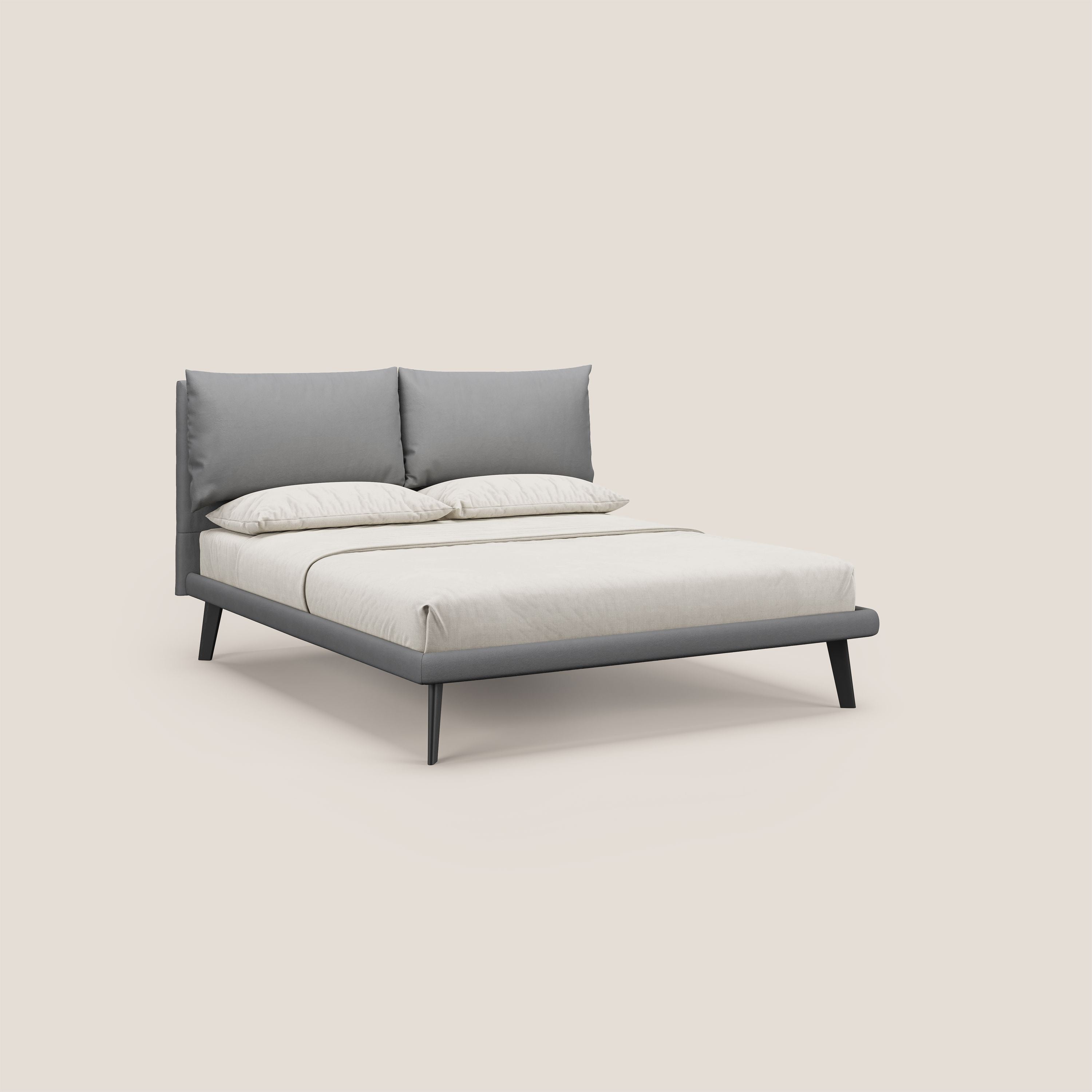 Astrid letto imbottito con piedi in legno in microfibra smacchiabile T11 grigio - divitt.sbs
