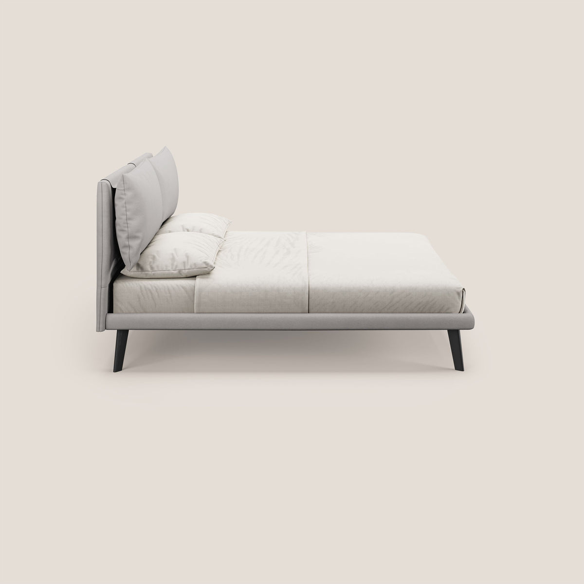 Astrid letto imbottito con piedi in legno in microfibra smacchiabile T11 grigio chiaro - divitt.sbs