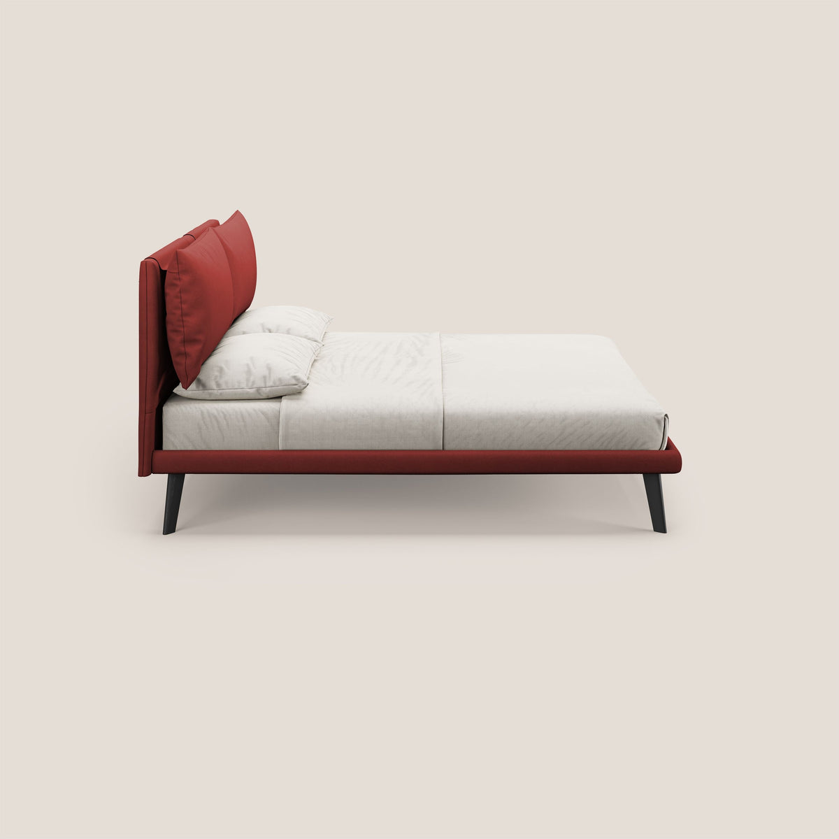 Astrid letto imbottito con piedi in legno in microfibra smacchiabile T11 rosso - divitt.sbs