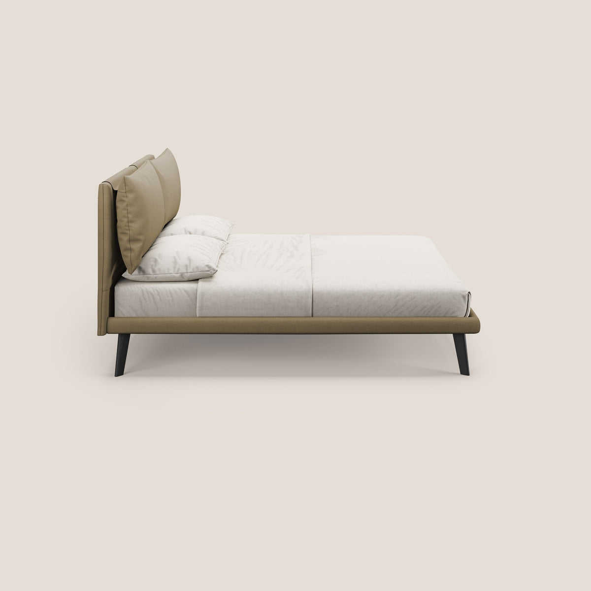 Astrid letto imbottito con piedi in legno in microfibra smacchiabile T11 beige - divitt.sbs
