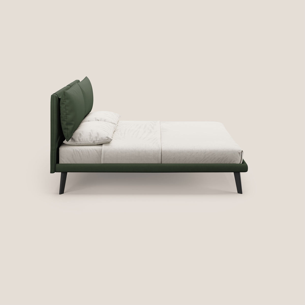 Astrid letto imbottito con piedi in legno in microfibra smacchiabile T11 verde - divitt.sbs