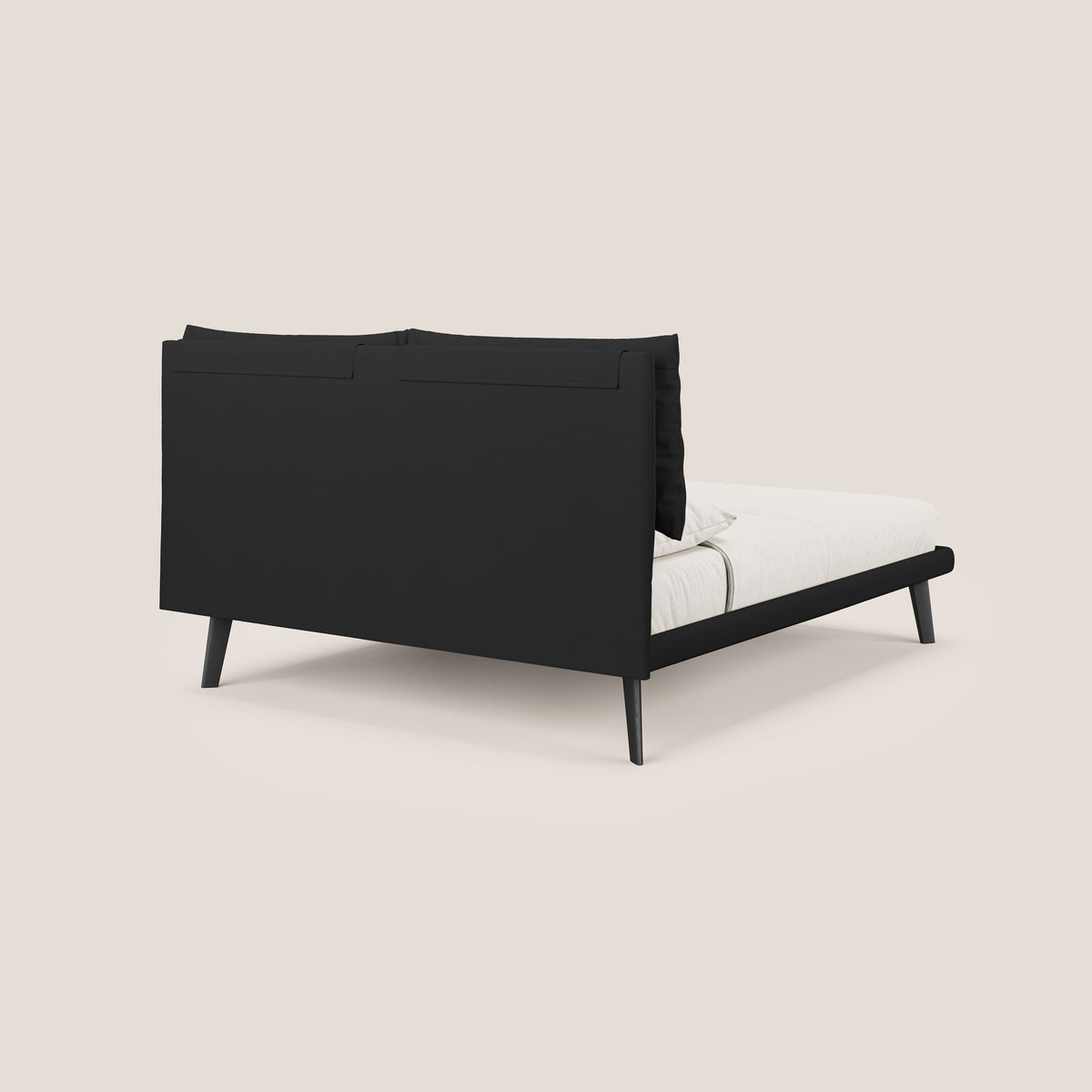 Astrid letto imbottito con piedi in legno in microfibra smacchiabile T11 nero - divitt.sbs