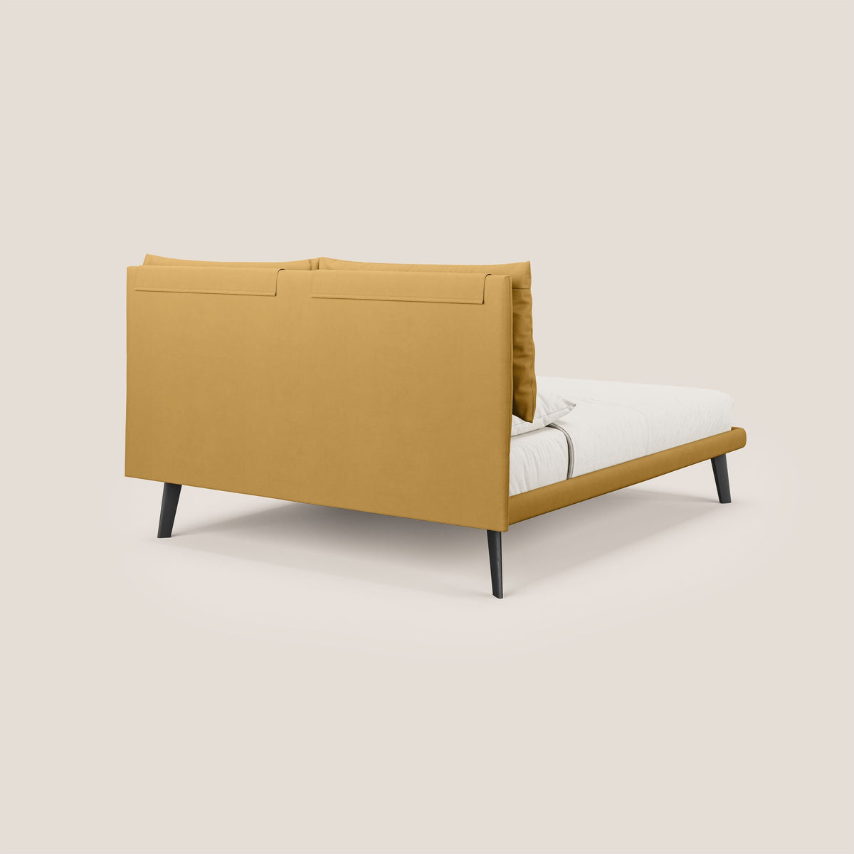 Astrid letto imbottito con piedi in legno in microfibra smacchiabile T11 giallo - divitt.sbs