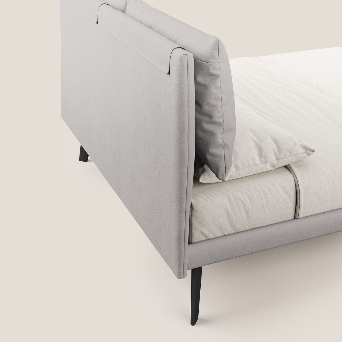 Astrid letto imbottito con piedi in legno in microfibra smacchiabile T11 grigio chiaro - divitt.sbs
