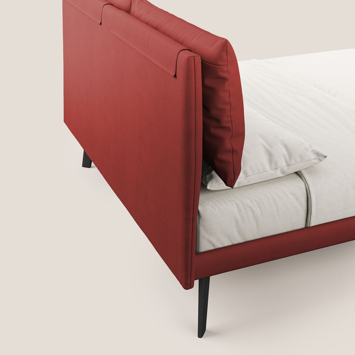 Astrid letto imbottito con piedi in legno in microfibra smacchiabile T11 rosso - divitt.sbs