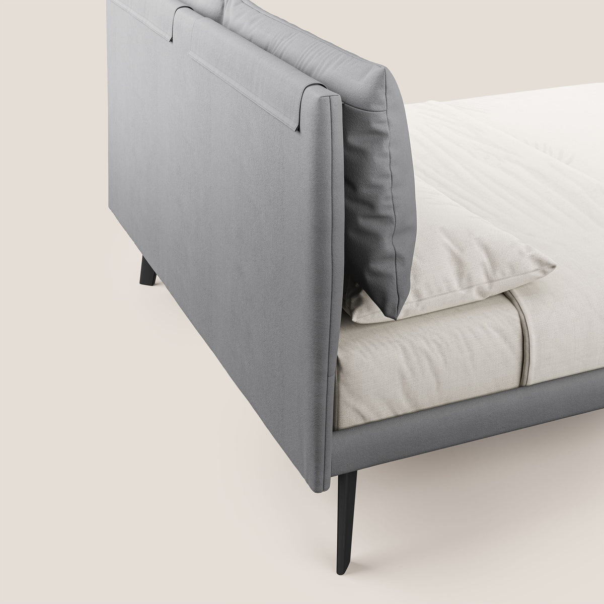 Astrid letto imbottito con piedi in legno in microfibra smacchiabile T11 grigio - divitt.sbs