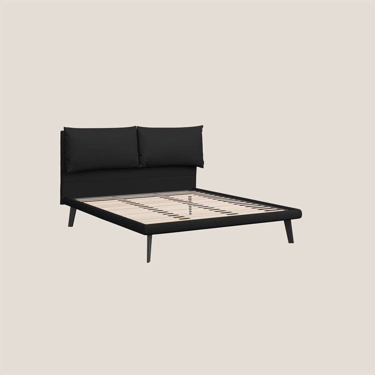 Astrid letto imbottito con piedi in legno in microfibra smacchiabile T11 nero - divitt.sbs