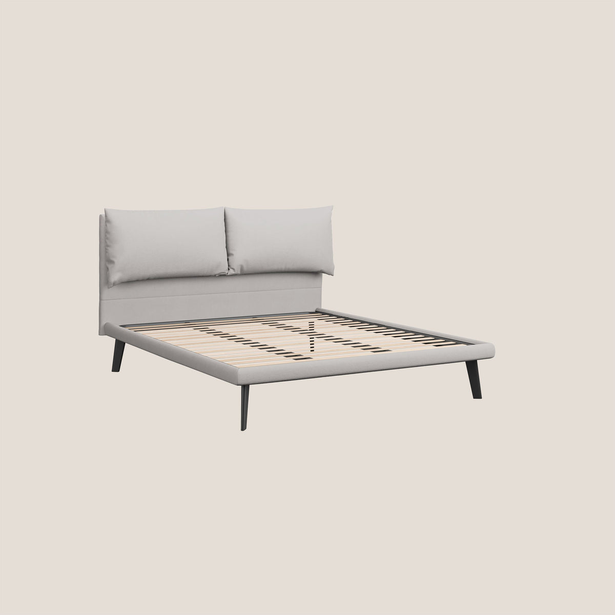 Astrid letto imbottito con piedi in legno in microfibra smacchiabile T11 grigio chiaro - divitt.sbs