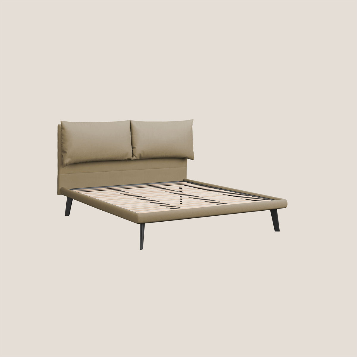 Astrid letto imbottito con piedi in legno in microfibra smacchiabile T11 beige - divitt.sbs