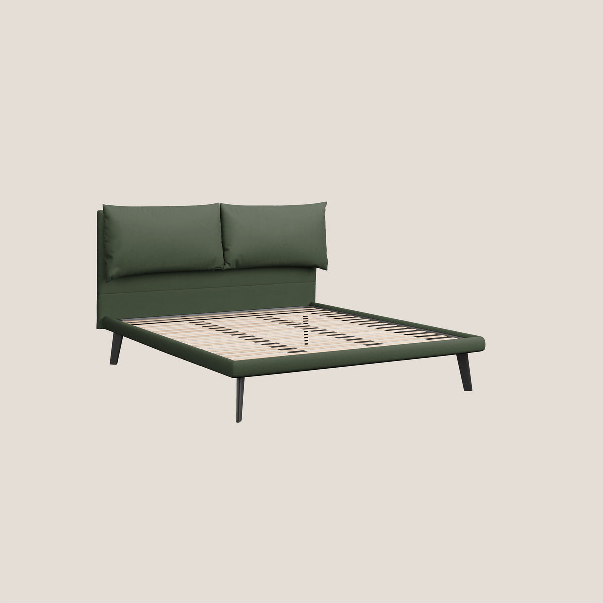 Astrid letto imbottito con piedi in legno in microfibra smacchiabile T11 verde - divitt.sbs