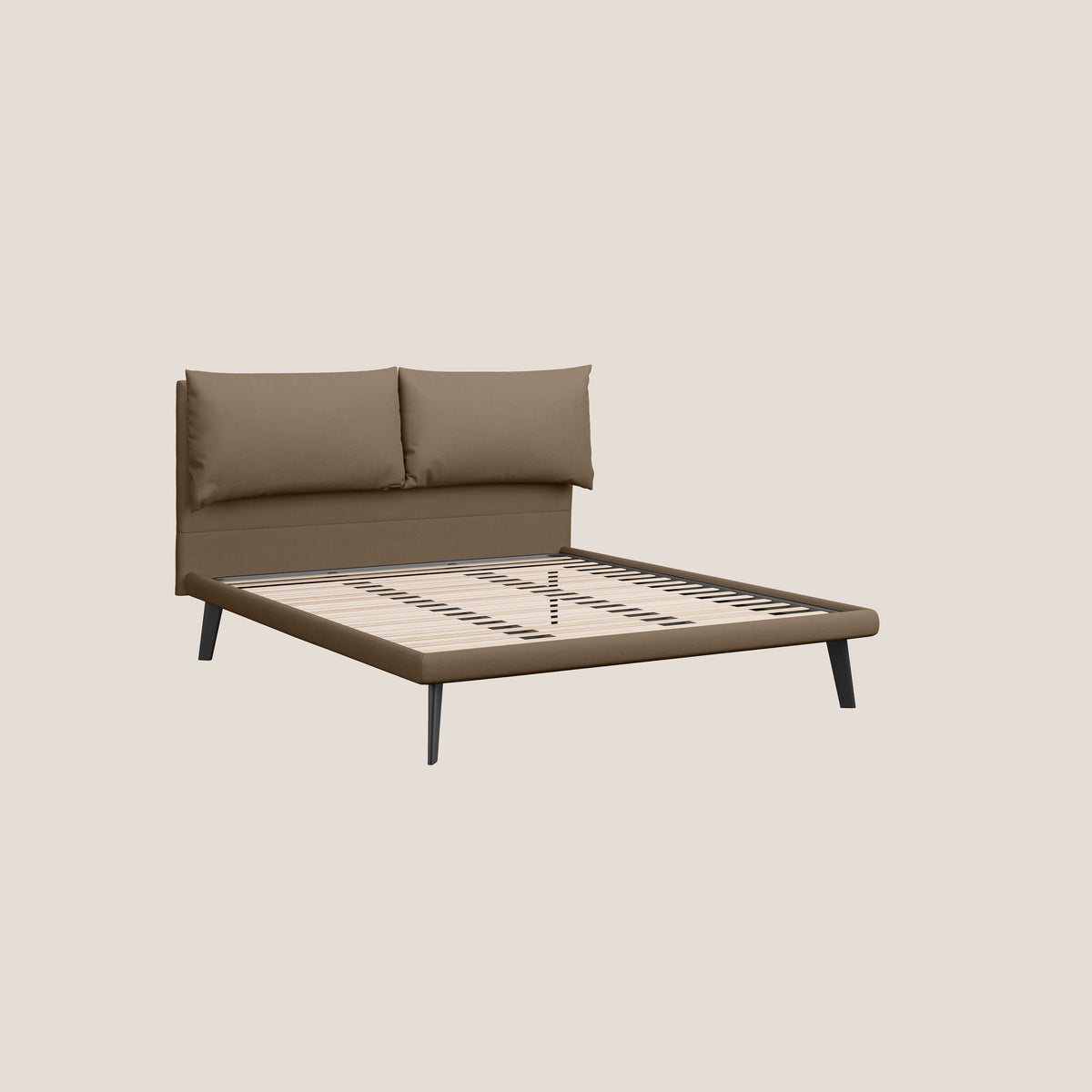 Astrid letto imbottito con piedi in legno in microfibra smacchiabile T11 marrone - divitt.sbs