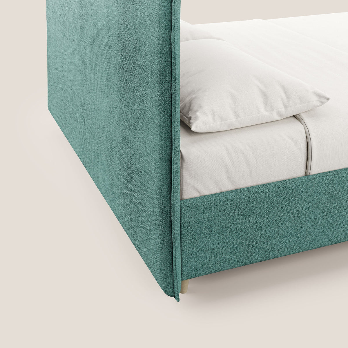 Audrey letto imbottito contenitore e sfoderabile in tessuto fiammato impermeabile T03 verde acqua - divitt.sbs