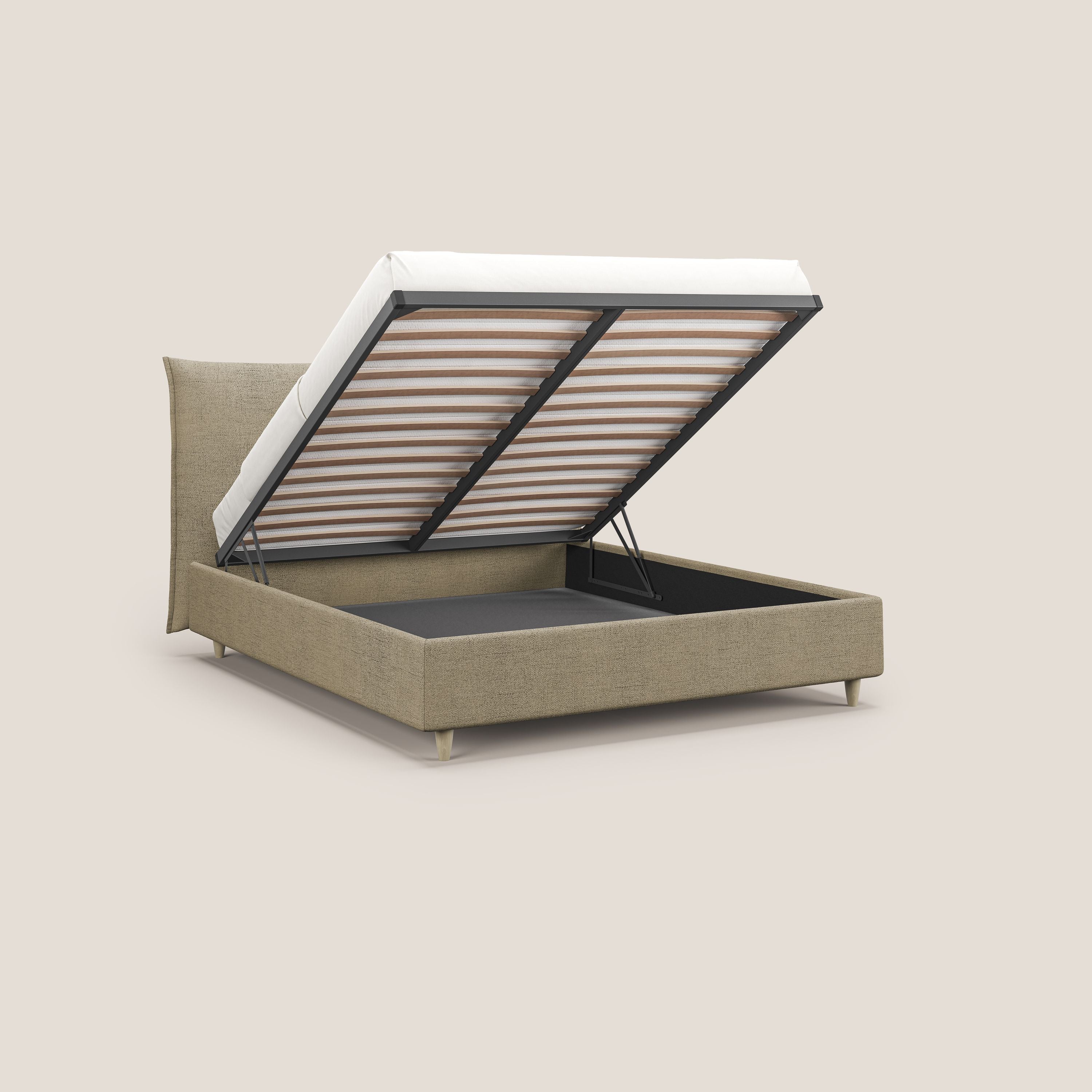 Audrey letto imbottito contenitore e sfoderabile in tessuto fiammato impermeabile T03 beige - divitt.sbs