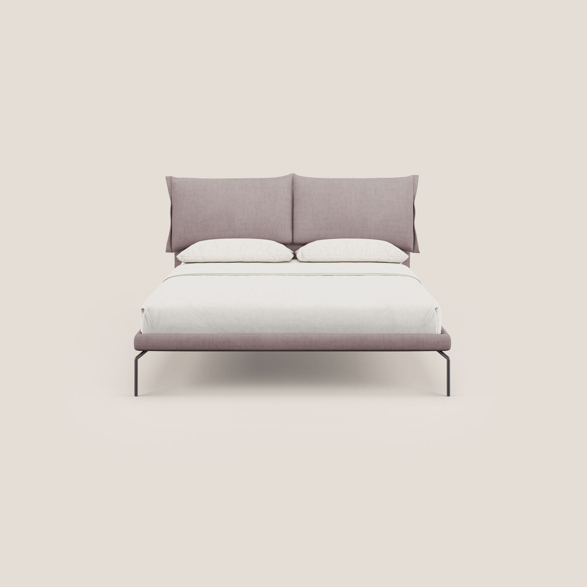 Bice letto imbottito con cuscini e piedi alti in metallo in tessuto impermeabile T02 rosa - divitt.sbs