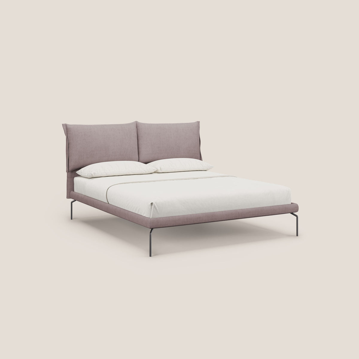 Bice letto imbottito con cuscini e piedi alti in metallo in tessuto impermeabile T02 rosa - divitt.sbs