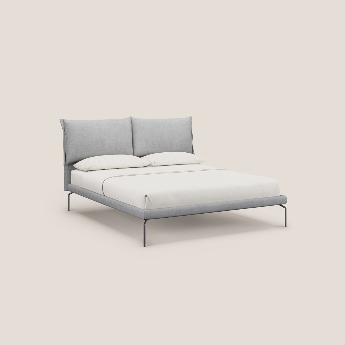 Bice letto imbottito con cuscini e piedi alti in metallo in tessuto impermeabile T02 grigio chiaro - divitt.sbs