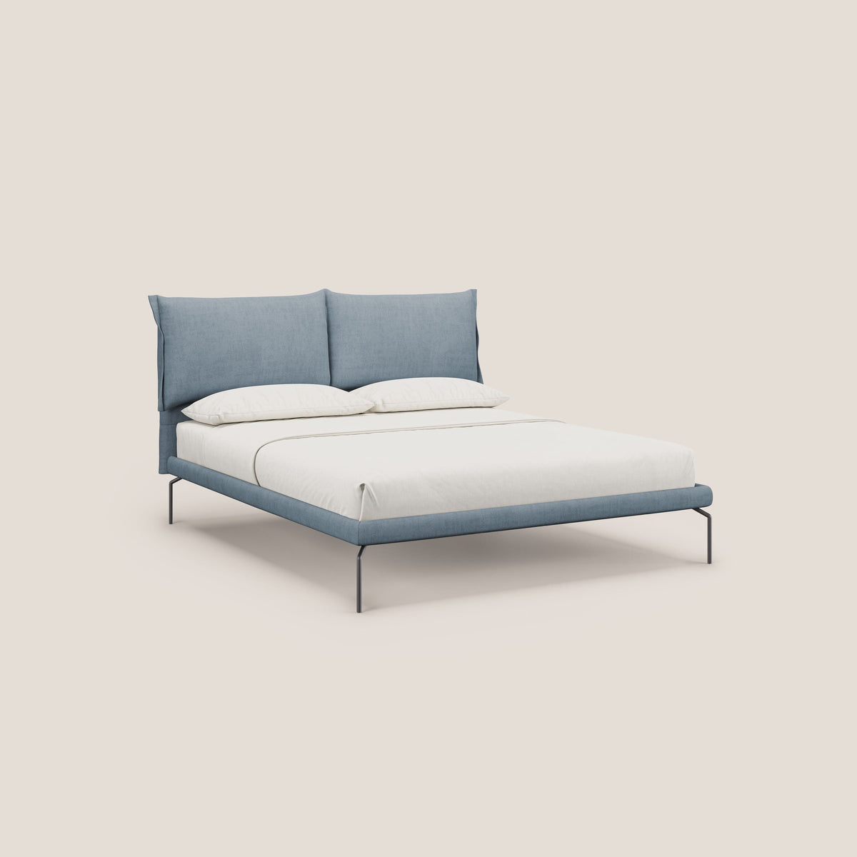 Bice letto imbottito con cuscini e piedi alti in metallo in tessuto impermeabile T02 carta da zucchero - divitt.sbs