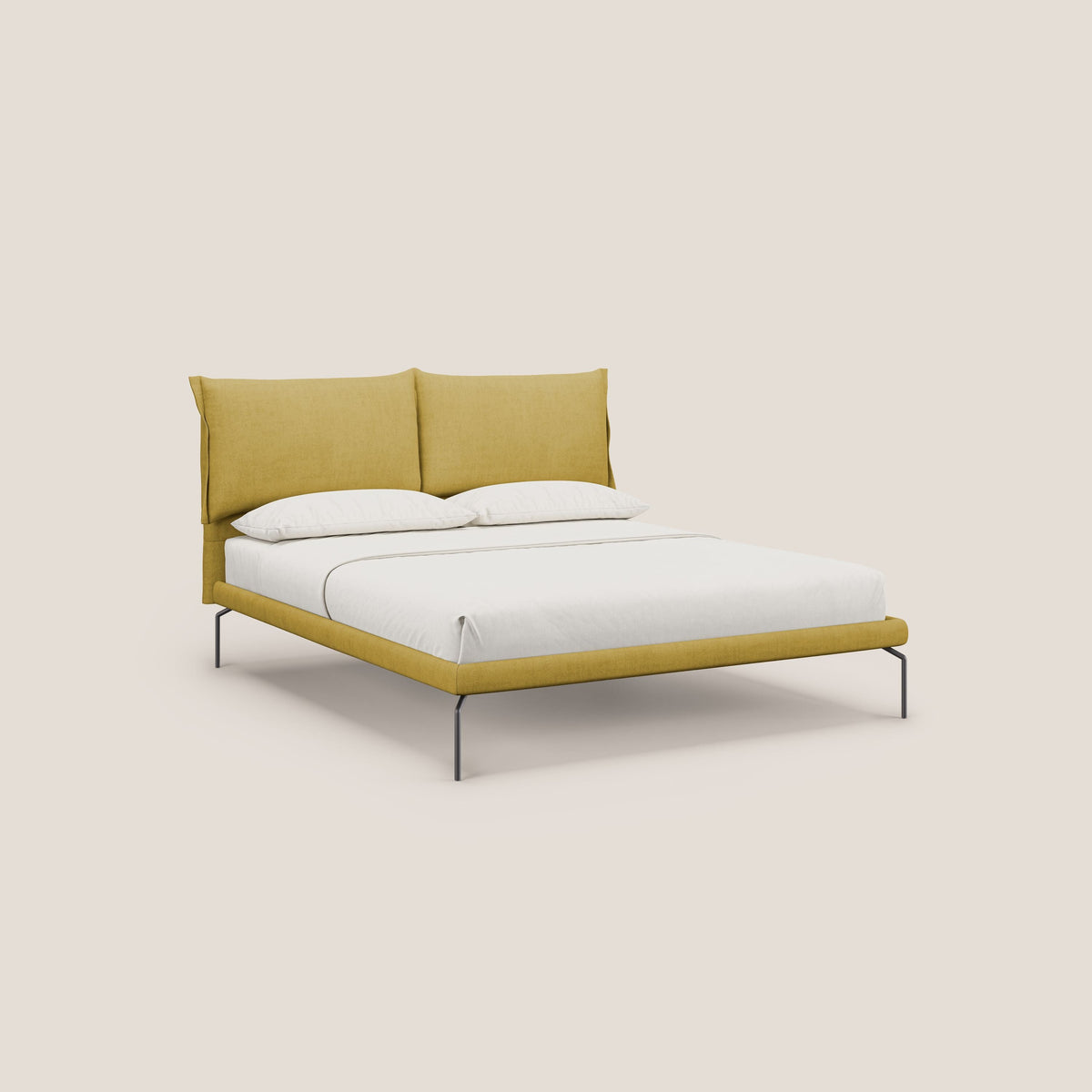 Bice letto imbottito con cuscini e piedi alti in metallo in tessuto impermeabile T02 giallo - divitt.sbs