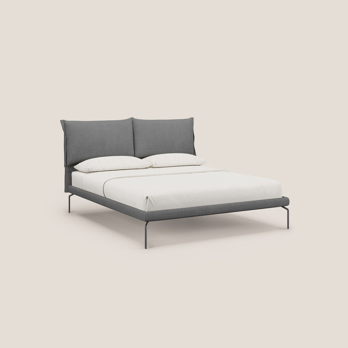 Bice letto imbottito con cuscini e piedi alti in metallo in tessuto impermeabile T02 grigio - divitt.sbs