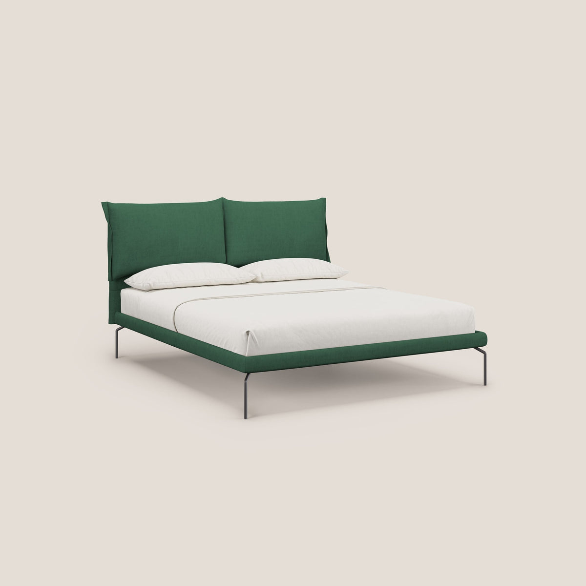 Bice letto imbottito con cuscini e piedi alti in metallo in tessuto impermeabile T02 verde - divitt.sbs