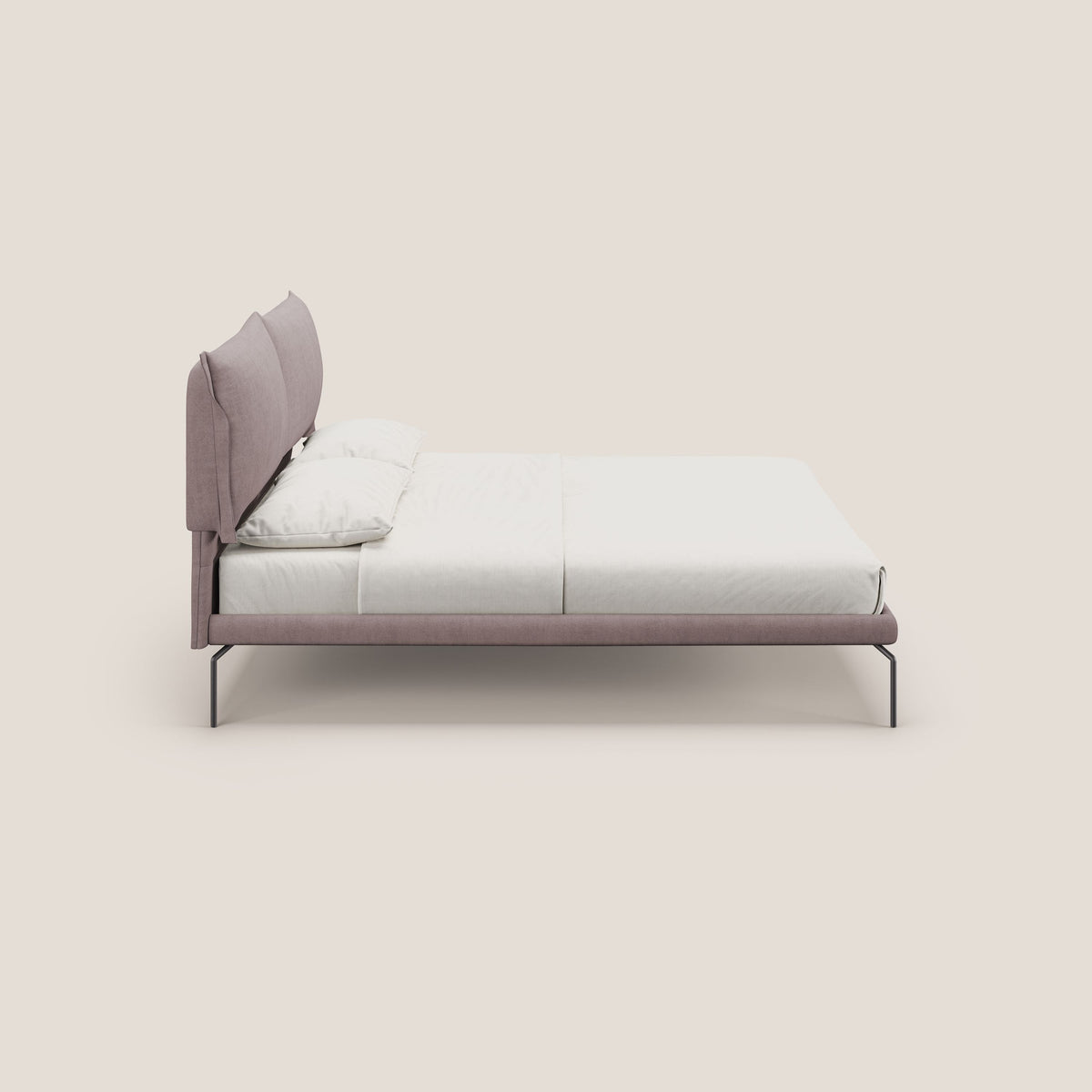 Bice letto imbottito con cuscini e piedi alti in metallo in tessuto impermeabile T02 rosa - divitt.sbs
