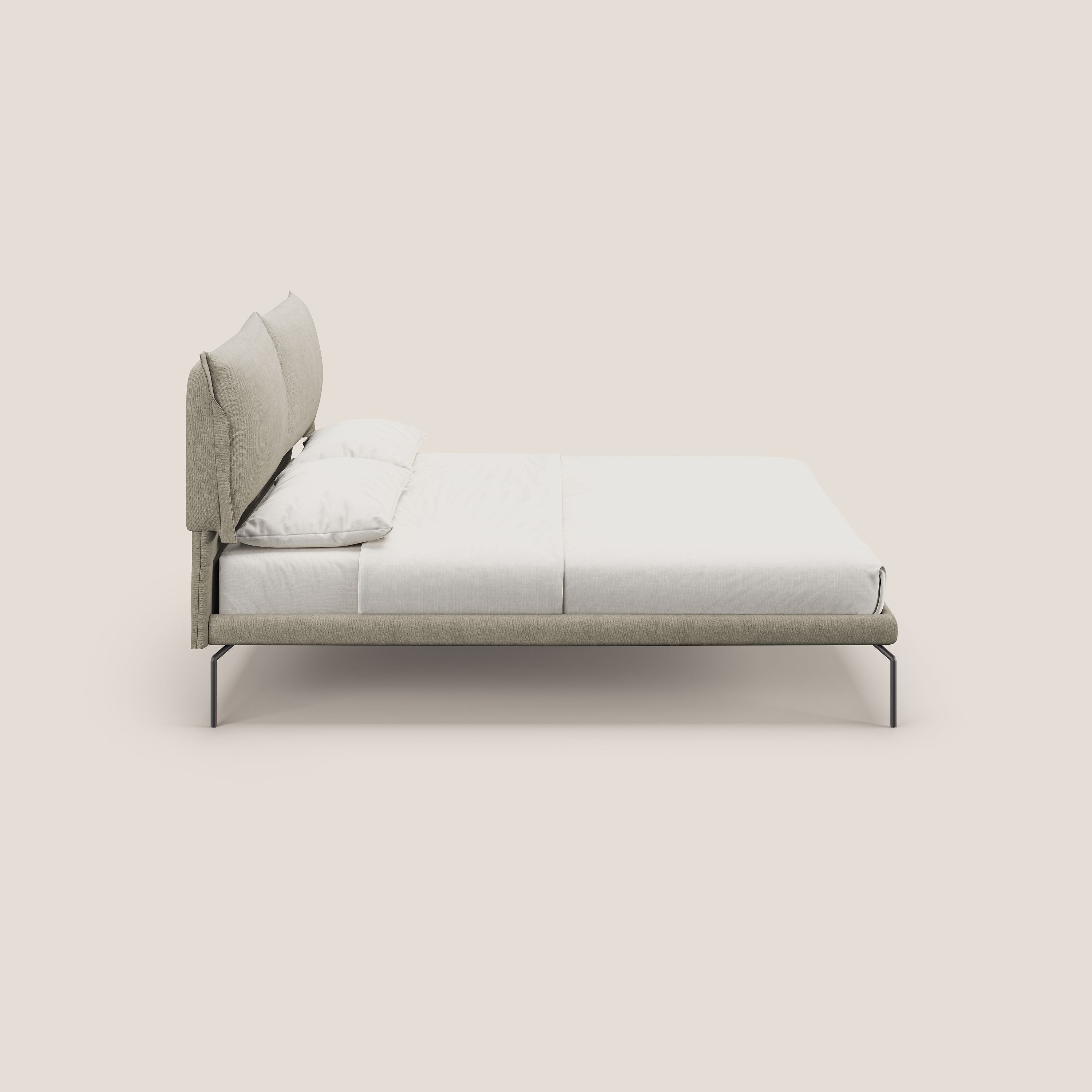 Bice letto imbottito con cuscini e piedi alti in metallo in tessuto impermeabile T02 panna - divitt.sbs