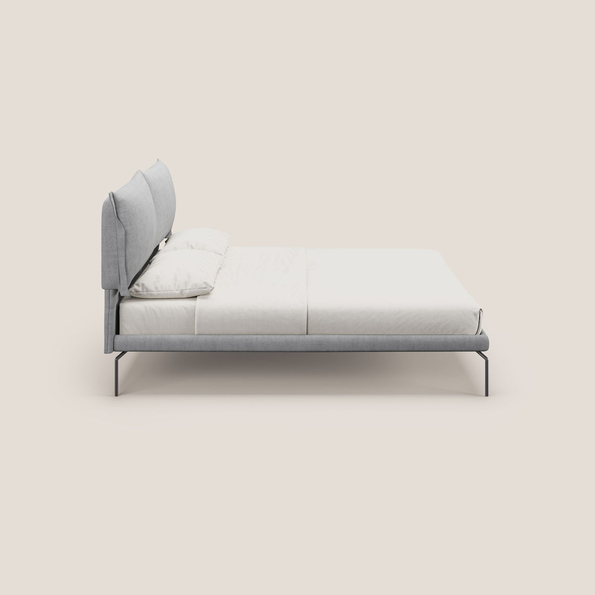 Bice letto imbottito con cuscini e piedi alti in metallo in tessuto impermeabile T02 grigio chiaro - divitt.sbs