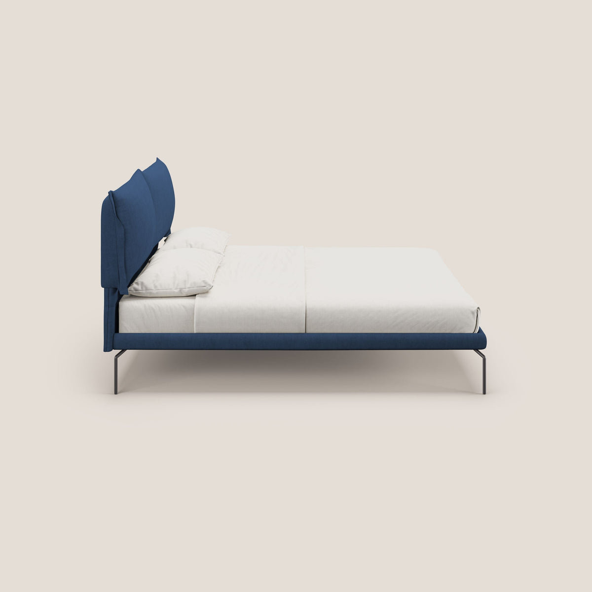 Bice letto imbottito con cuscini e piedi alti in metallo in tessuto impermeabile T02 blu - divitt.sbs