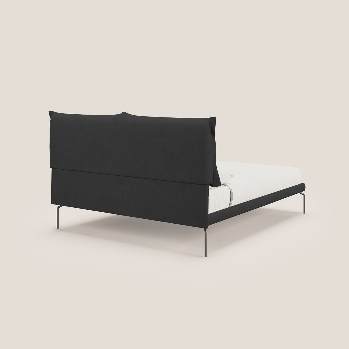 Bice letto imbottito con cuscini e piedi alti in metallo in tessuto impermeabile T02 nero - divitt.sbs
