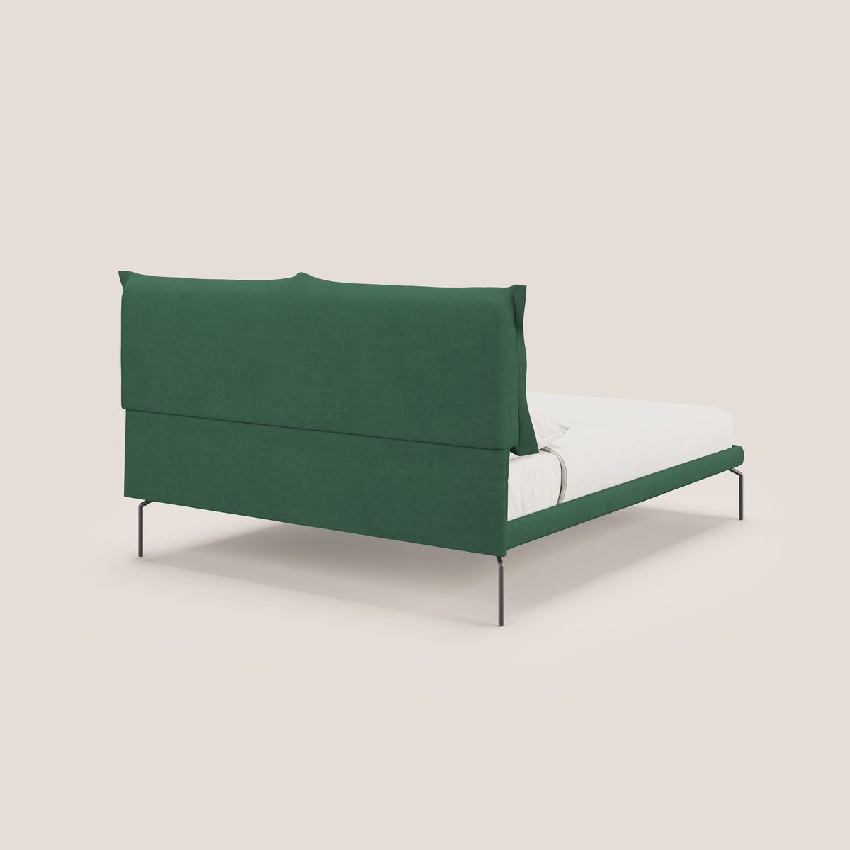 Bice letto imbottito con cuscini e piedi alti in metallo in tessuto impermeabile T02 verde - divitt.sbs